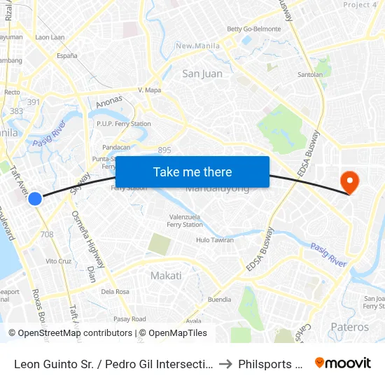Leon Guinto Sr. / Pedro Gil Intersection, Manila to Philsports Arena map