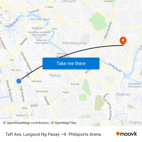 Taft Ave, Lungsod Ng Pasay to Philsports Arena map