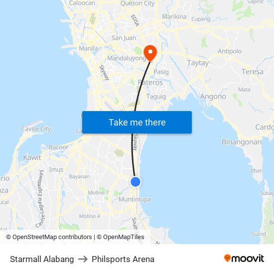 Starmall Alabang to Philsports Arena map