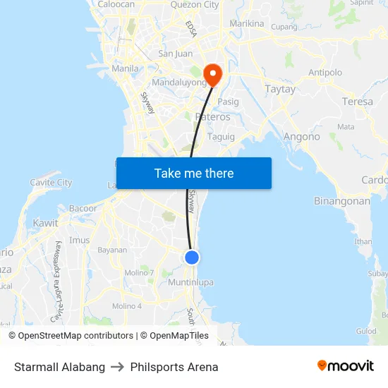 Starmall Alabang to Philsports Arena map