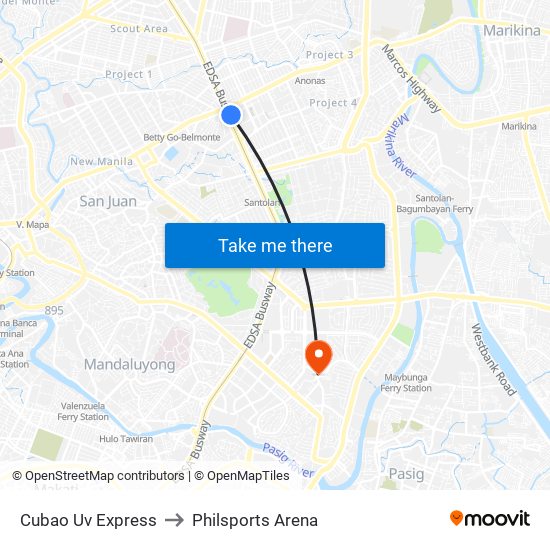Cubao Uv Express to Philsports Arena map