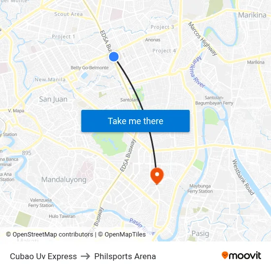 Cubao Uv Express to Philsports Arena map