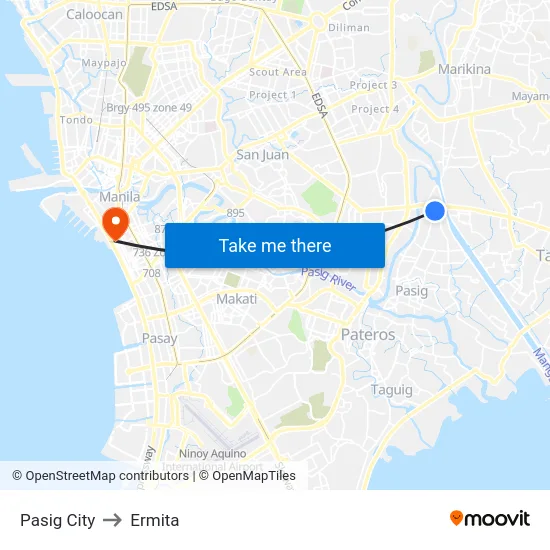 Pasig City to Ermita map