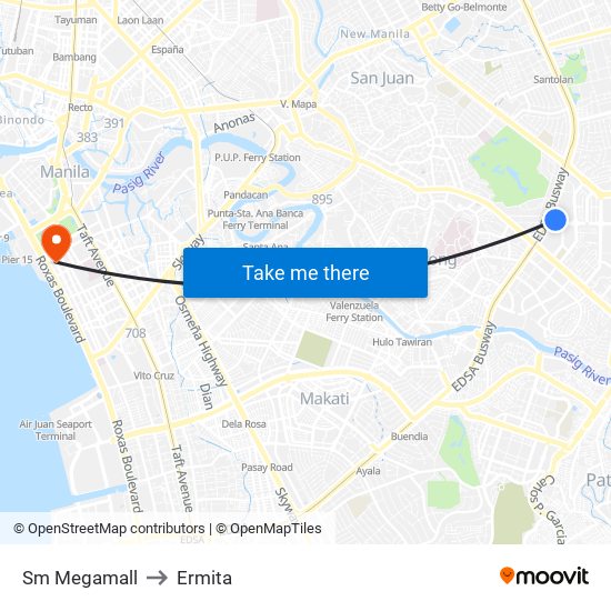 Sm Megamall to Ermita map