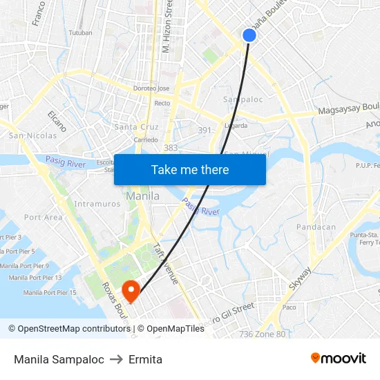 Manila Sampaloc to Ermita map