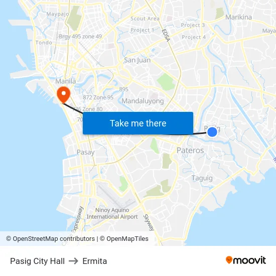 Pasig City Hall to Ermita map