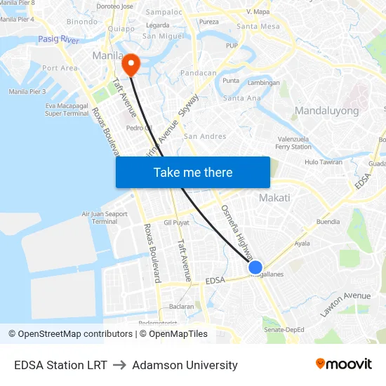 EDSA Station LRT to Adamson University map