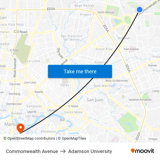 Commonwealth Avenue to Adamson University map