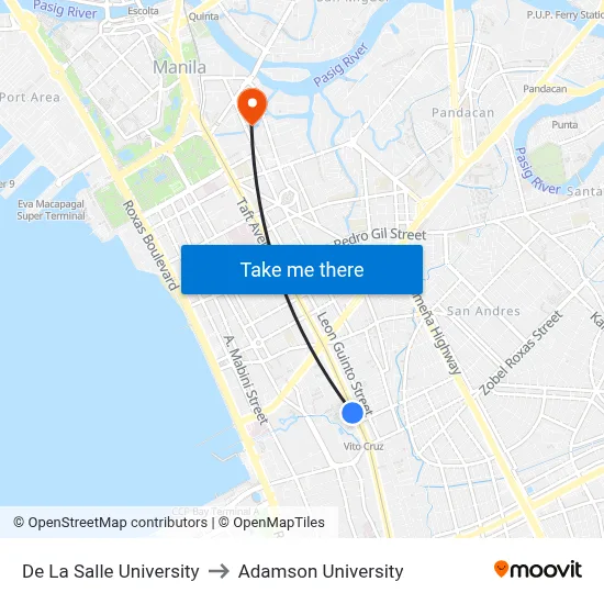 De La Salle University to Adamson University map