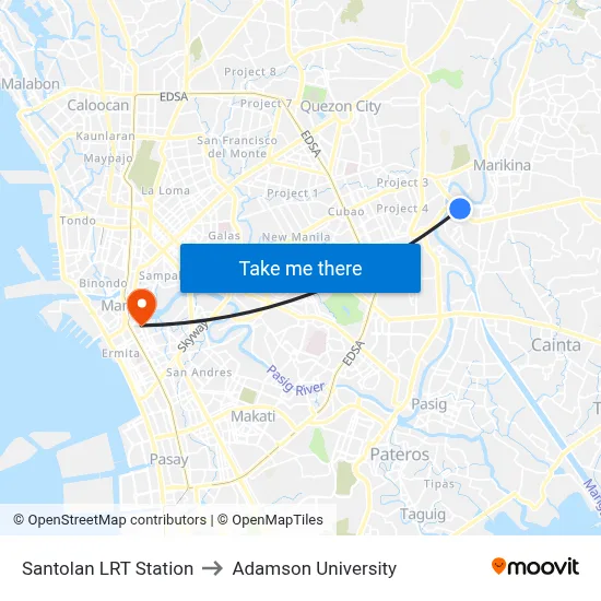 Santolan LRT Station to Adamson University map