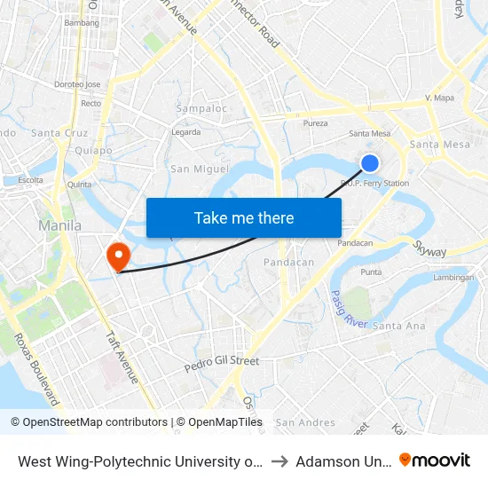 West Wing-Polytechnic University of the Philippines to Adamson University map
