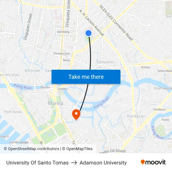 University Of Santo Tomas to Adamson University map