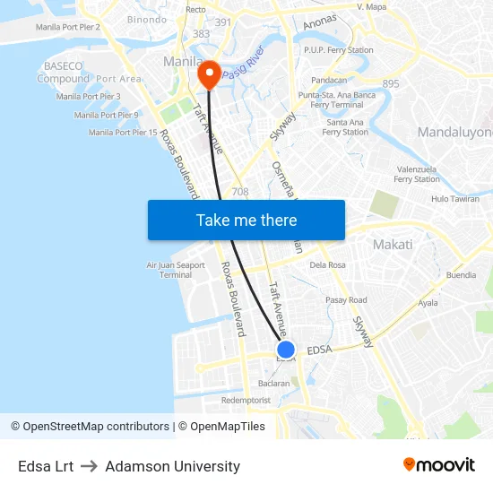Edsa Lrt to Adamson University map