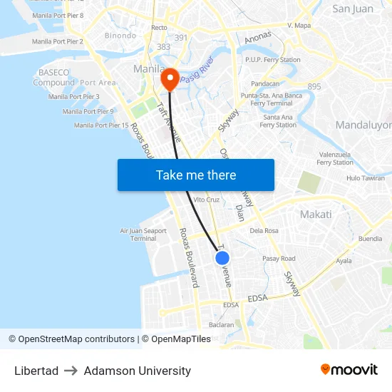 Libertad to Adamson University map