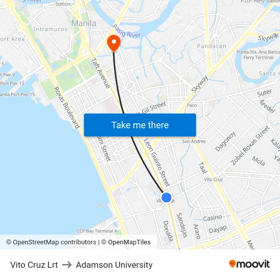 Vito Cruz Lrt to Adamson University map