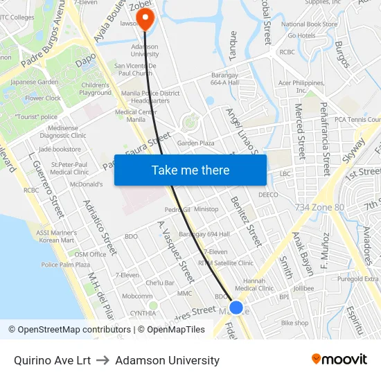 Quirino Ave Lrt to Adamson University map