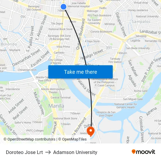 Doroteo Jose Lrt to Adamson University map