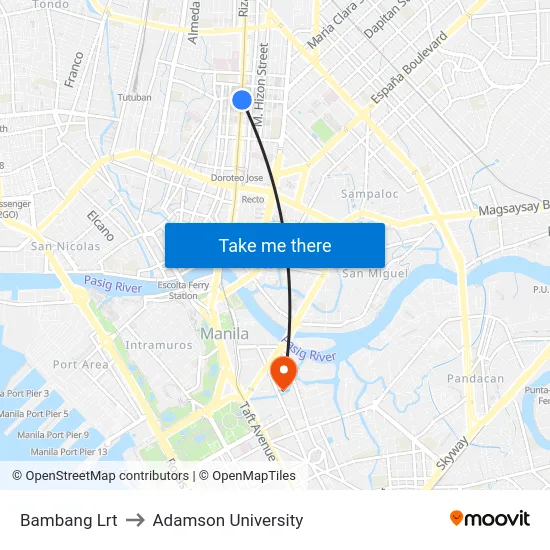 Bambang Lrt to Adamson University map