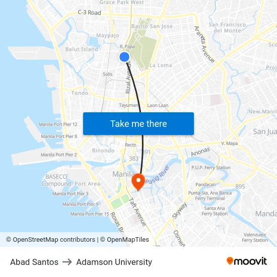 Abad Santos to Adamson University map