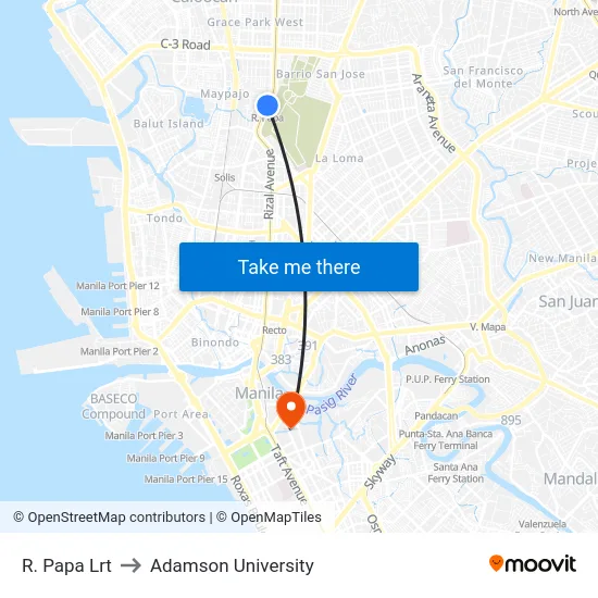 R. Papa Lrt to Adamson University map