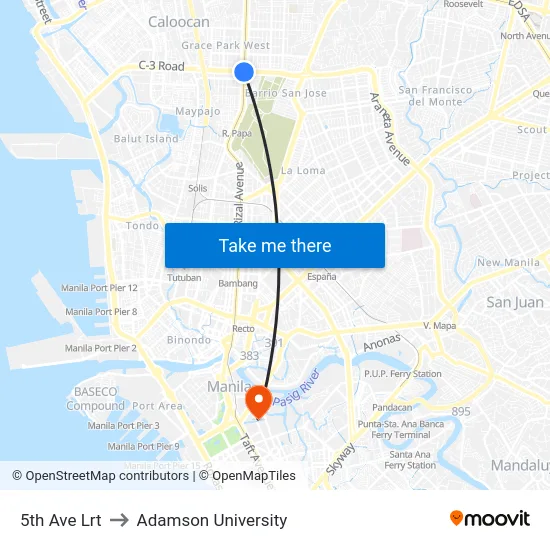 5th Ave Lrt to Adamson University map