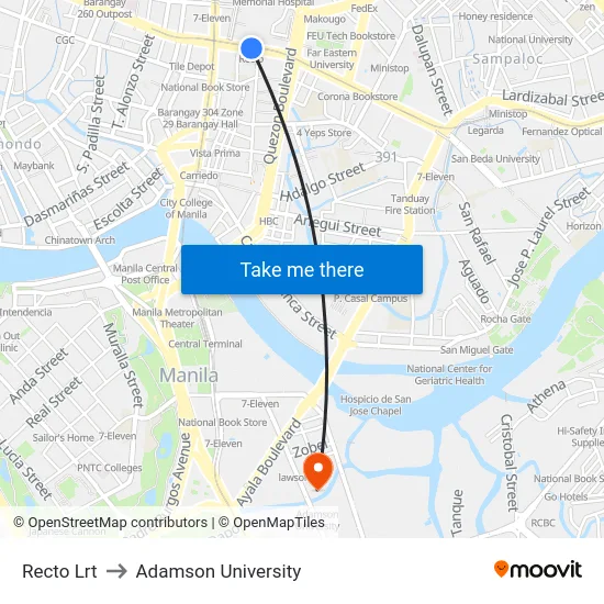 Recto Lrt to Adamson University map
