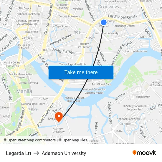 Legarda Lrt to Adamson University map