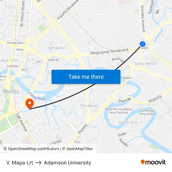 V. Mapa Lrt to Adamson University map