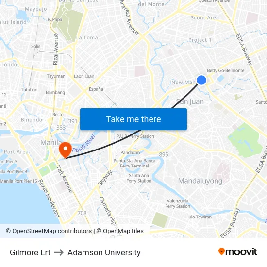 Gilmore Lrt to Adamson University map