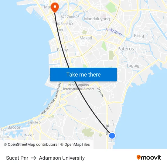 Sucat Pnr to Adamson University map