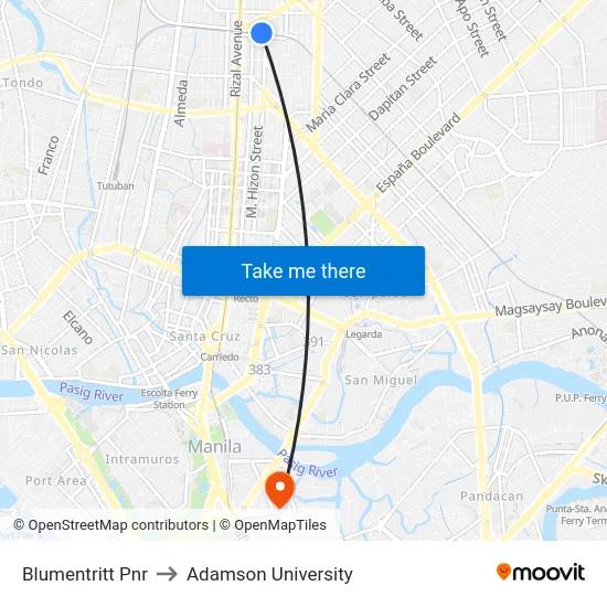 Blumentritt Pnr to Adamson University map