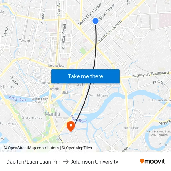 Dapitan/Laon Laan Pnr to Adamson University map