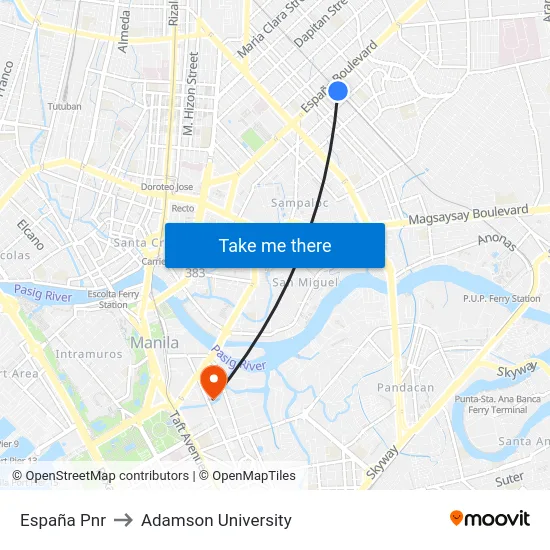 España Pnr to Adamson University map