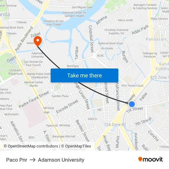 Paco Pnr to Adamson University map