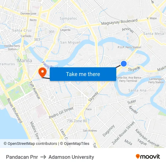 Pandacan Pnr to Adamson University map