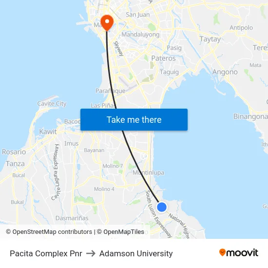 Pacita Complex Pnr to Adamson University map