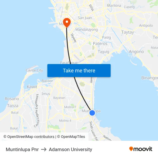 Muntinlupa Pnr to Adamson University map