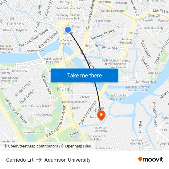 Carriedo Lrt to Adamson University map