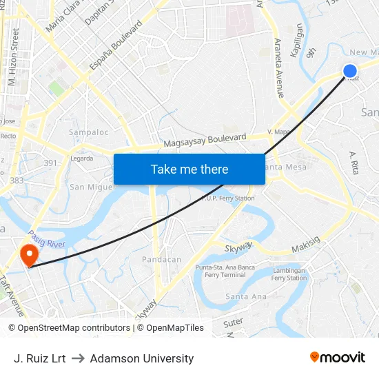J. Ruiz Lrt to Adamson University map