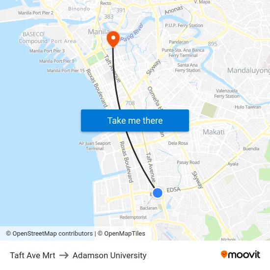 Taft Ave Mrt to Adamson University map