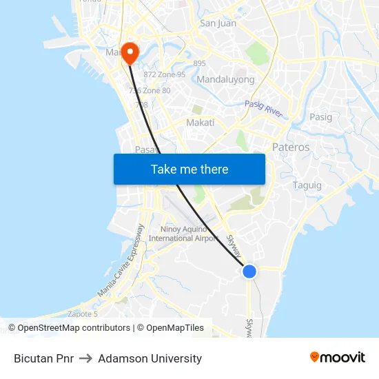 Bicutan Pnr to Adamson University map
