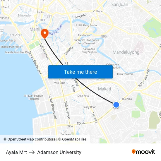 Ayala Mrt to Adamson University map