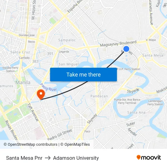 Santa Mesa Pnr to Adamson University map