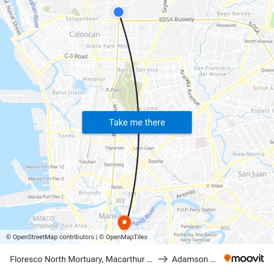 Floresco North Mortuary, Macarthur Highway, Caloocan City to Adamson University map