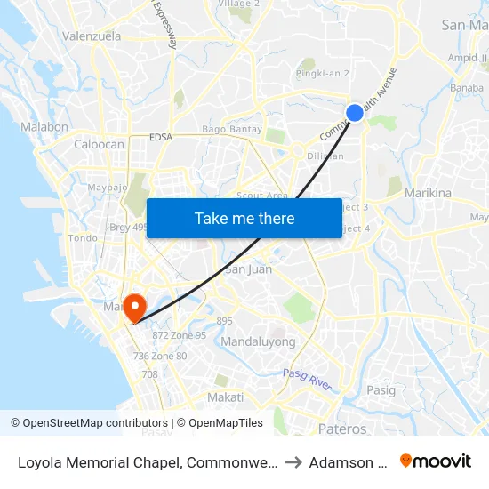 Loyola Memorial Chapel, Commonwealth Avenue, Quezon City to Adamson University map