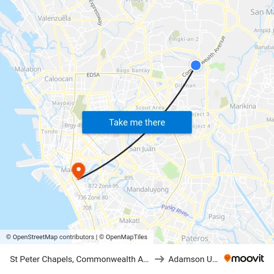 St Peter Chapels, Commonwealth Avenue, Quezon City to Adamson University map