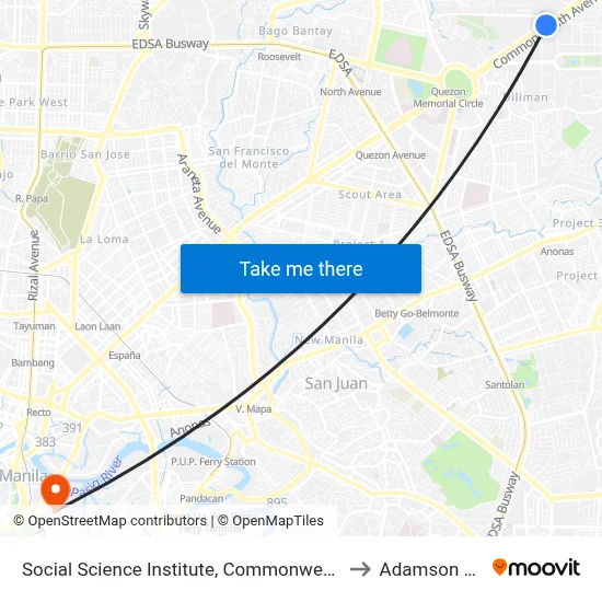Social Science Institute, Commonwealth Avenue, Quezon City to Adamson University map