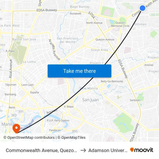 Commonwealth Avenue, Quezon City to Adamson University map