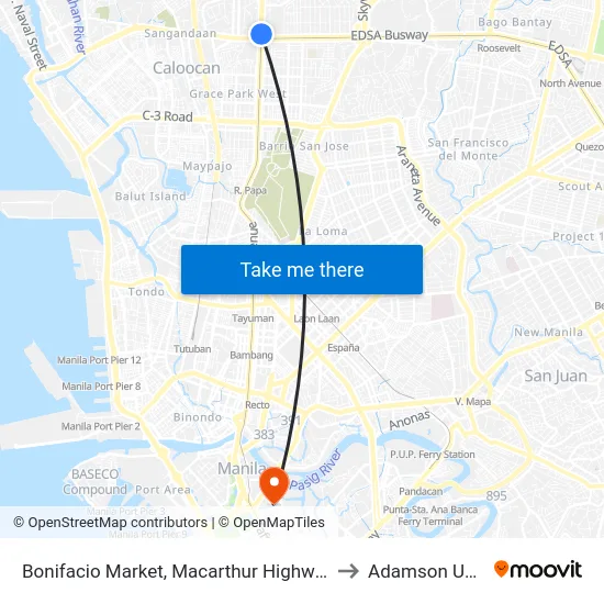 Bonifacio Market, Macarthur Highway, Caloocan City to Adamson University map
