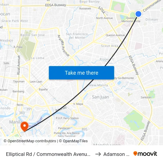 Elliptical Rd / Commonwealth Avenue Intersection, Quezon City to Adamson University map